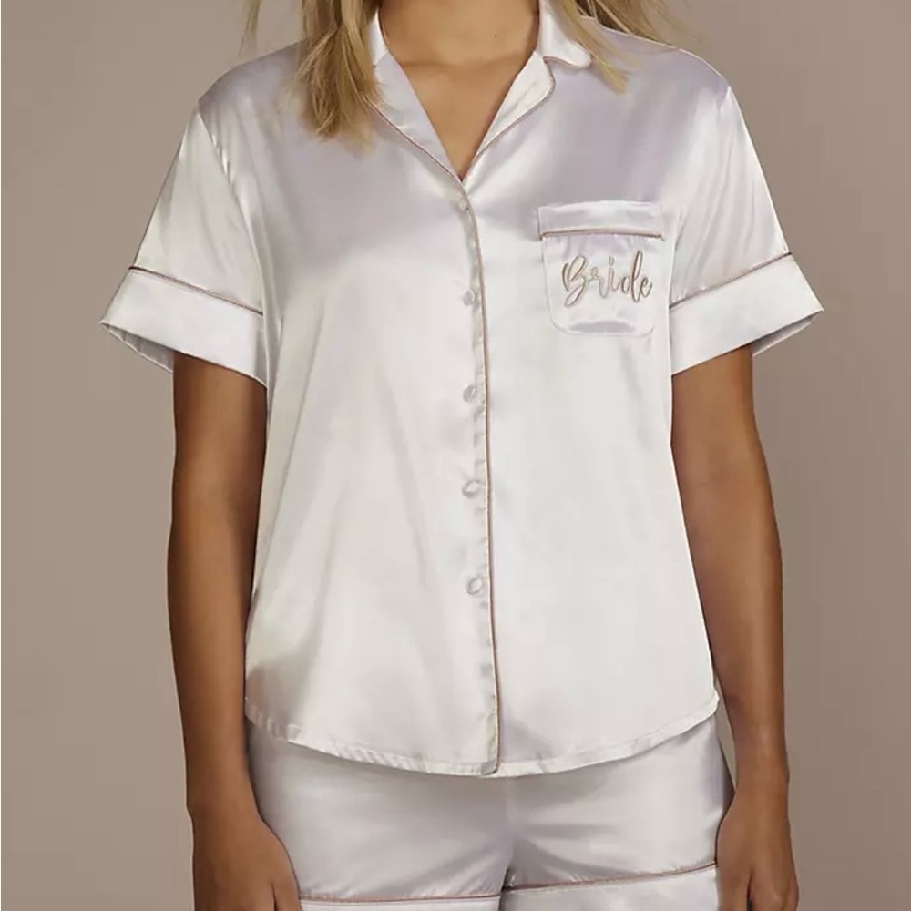David Bridal Satin Bride Short Pajama Set Sz M